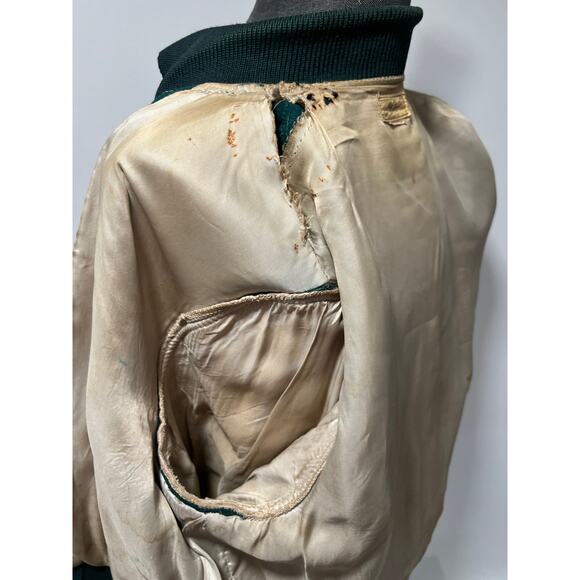 Men's Varsity Letterman Bomber Jacket Green Yellow D Dartmouth Rowing - Picture 14 of 15